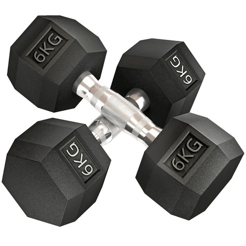 2x6kg hex dumbbells set rubber - 2x6kg,