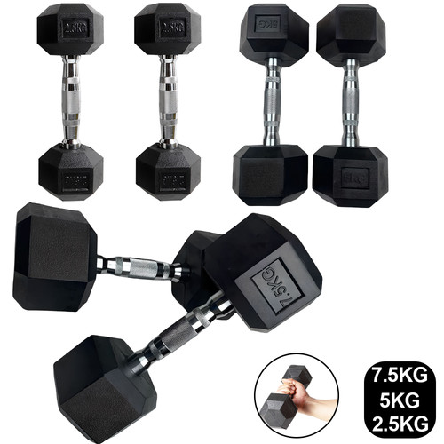 Hex dumbbells set 5kg - 5-7.5kg, pair